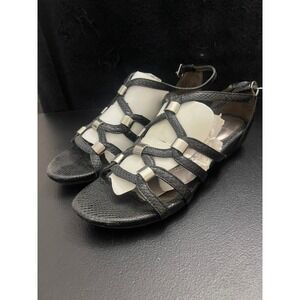 Croft & Barrow Sole Sense Ability Black Snakeskin Strappy Gladiator Sandals Flat
